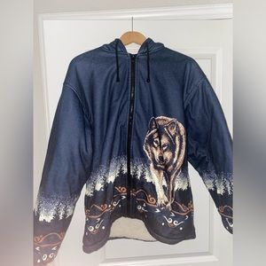 Black Canyon | Wolf Print Zipper Hoodie | Size L